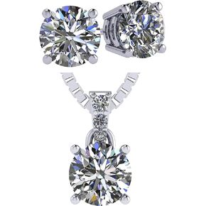 Central Diamond Center Pure Brilliance 4 Prong 3.00cttw Stud Earrings & Solitaire Necklace Jewelry Set (W)