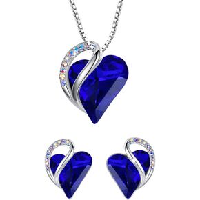 Leafael Infinity Love Heart Necklace and Stud Earrings for Women, September Birthstone Crystal Jewelry, Silver Tone Bundle Gifts for Women, Sapphire Blue