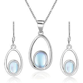 Opal Moonstone Jewelry Set 925 Sterling Silver Earring And Necklace Jewelry Sets For Women Gifts