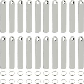 Honbay 20PCS Stainless Steel Stamping Blanks Rectangle Engraved Blank Tags with Small Rings for Name Tags Dog Tags Making or DIY Crafts