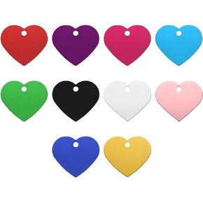 MECCANIXITY Heart Stamping Blank Tags, Aluminum Blank Dog ID Tag, 10 Color Engraving Tags for Necklace Bracelet Making, Pet ID Tags, Pack of 30