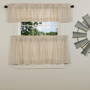 Piper Classics Farmhouse Chambray Tiers, Set of 2, 36" Long, Simple Beige Farmhouse Style Curtains