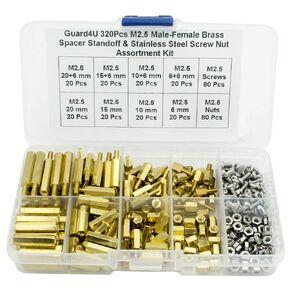 320Pcs M2.5 Male-Female Brass Spacer Standoff & Stainless Steel Screw Nut Assortment Kit