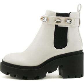 Soda PROFILE Women Lug Sole Mid Heel Chelsea Fashion Ankle Bootie w/Gleaming Studs
