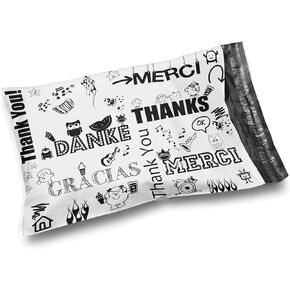 Shop4Mailers 6 x 9 Glossy Decorative Thank You Plastic Poly Mailer Bags Waterproof Shipping Mailing Envelope 2 Mil – Permanent Adhesive Seal (100 Pack, Multi-Language)