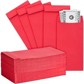 Okuna Outpost 100 Pack Red Cash Envelopes for Coins, Saving, Budgeting (3.5x6.5 In) - Small Money Envelopes for Cash