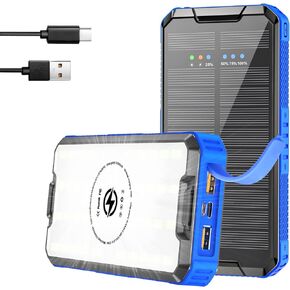 ANYFONG Solar Power Bank, 30000mA PD20W QC3.0 USB C Fasting Charging Solar Charger 10W Wireless Portable Phone Charger Power Bank, Battery Charger with Camping Light