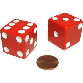 Koplow Games Set of 2 D6 25mm Large Opaque Jumbo Dice - Red with White Pips