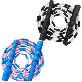 Jump Ropes for kids, Tangle-Free Beaded Segment Jump Rope - 2 Pack Kids Jump Rope Adjustable for Fitness Exercise, Standard Jump Rope for kids Size Youth Boys Girls Men Women (Black-Blue+pink)