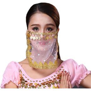 Lauthen.S Women Belly Dance Tribal Face Veil with Coins Halloween Costume Accessory