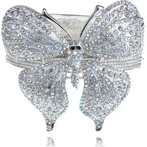 Alilang Womens Silvery Tone Clear Iridescent Rhinestones Big Butterfly Bangle Bracelet