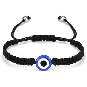 Evil Eye Bracelet Hand-Woven Red Rope Cord Fatima Hand Strand Bracelet Adjustable Kabbalah String Amulet Nazar Hamsa Eyes Thread Braided Bracelet for Women Girl Protection Lucky Jewelry-black eye