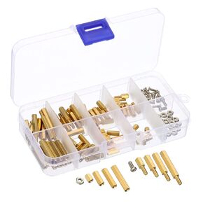 PATIKIL M2.5 Standoff Screws, 120 Pcs Male Female Hex Brass PCB Standoff Spacer Screw Nut Assortment Kit with Box for PCB Computer & Circuit Board