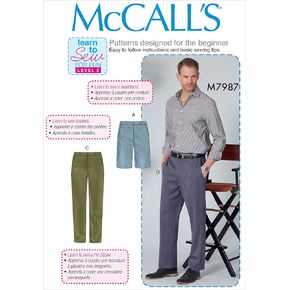 McCall Pattern Company McCall's Learn Men's Shorts, Straight, Slim Fit Pants Sewing Patterns, Sizes 30-36, White