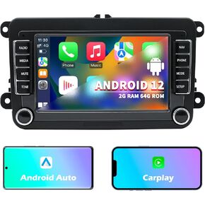 Android 12 Car Stereo Radio with Wireless Carplay/Android Auto for VW Jetta Seat Passat Tiguan CC Golf Skoda, 2G+64G Bluetooth/Voice Control/GPS Navigation/WiFi/SWC/FM, 7 Inch Touch Screen Head Unit