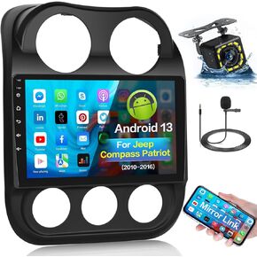 Roinvou 8 Cores 6+128G Android Radio Upgrade for Jeep Compass Patriot 2010-2016, 10.1'' HD Touchscreen with Wireless CarPlay Android Auto GPS Navigation WiFi Backup Camera Mirror Link BT Mic FM RDS