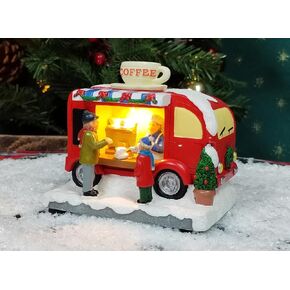 MOMENTS IN TIME 3.94"H Coffee Truck - LED Lights, Battery Operated Christmas Village - Hand-Painted Resin Polyresin