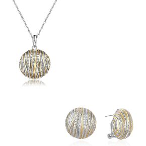 Coin Pendant Necklace for Women with 2 Tone Round Earrings Jewelry Sets for Women