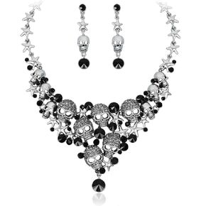 CSY Punk Vintage Skull Jewelry Sets Crystal Statement Necklace Earrings Gothic Skeleton Halloween Party Costume Accessories for Women