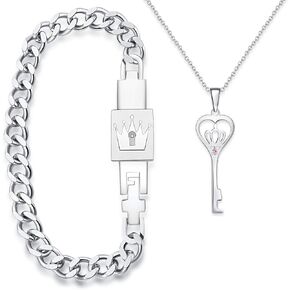His & Hers Matching Set King Queen Couple Key Lock Bracelet and Pendant Set Couple King and Queen Jewelry in a Gift Box