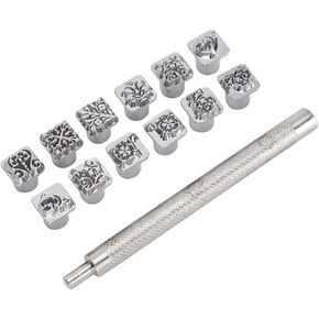 Jeanoko Durable Leather Stamper Stamping Punch Tool Kit Stamping Puncher with Handle Leather Making Tools for Leather Craft
