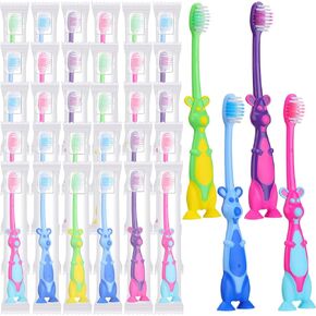 Gerrii 100 Pcs Kids Toothbrush Bulk Soft Lovely Little Kangaroo Toothbrush for Kid with Covers Suction Cup Individually Wrapped Cute Toothbrushes for Children Toddler Home School Camp Daycare Travel