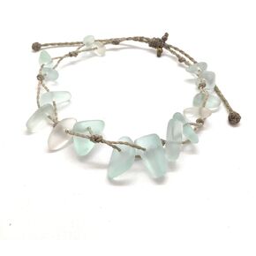 Light Mint Green Sea Glass Bracelet on Hand Spun Rope Cord, Del Mar Casual Ocean Jewelry, Beach Gift for Women, Handmade in the Caribbean (Bracelet)