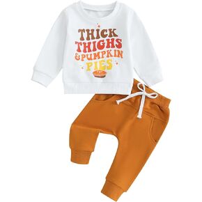Toddler Baby Boys Thanksgiving Outfits Set Turkey Print Long Sleeve Sweatshirts Jogger Pants 2Pcs Fall Winter Clothes