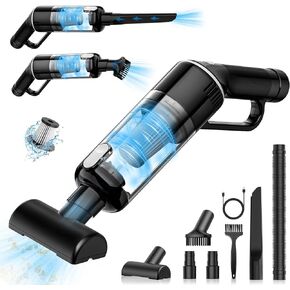 Car Vacuum Portable Cordless,Mini Hand Vacuum with Large Capacity Dust Bin,Hand Held Vacuum Cordless Rechargeable,Vacuum Cleaner with Multi Accessories,Lightweight Portable Vacuum for Car,Home