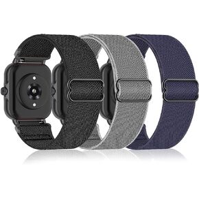 3 Pack Stretchy Nylon Watch Bands Compatible with Amazfit GTR 4/ GTR 3 Pro/GTR 3/GTR 2/2e/Bip 5/GTR 47mm/Cheetah,22MM Loop Elastic Straps for Garmin Vivoactive 4,Venu 2,Venu 3,Replacement Band Women Men