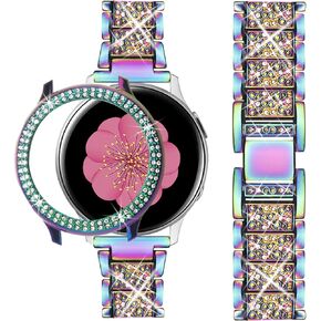 Compatible for Samsung Galaxy Watch Active 2 Band 40mm 44mm + Case, Women Replacement Strap& Full Around PC Bumper