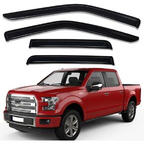 Lightronic WV94975 Outside-Mount Side Window Deflector & Visor, Dark Smoke, 4-PCS Set, Fits 2015-2024 Ford F-150, 2017-2024 F-150 Raptor & F-250/F-350 Super Duty, 2022-2024 F-150 Lightning, SuperCrew