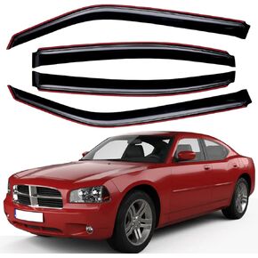 Lightronic WV194810 in-Channel Side Window Visor Deflector Rain Guard, Dark Smoke, 4-Pieces Set, Fits 2006-2010 Dodge Charger