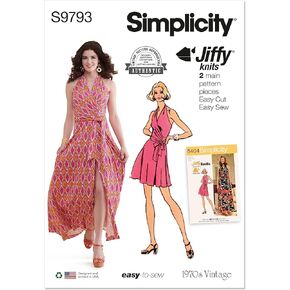 Simplicity Easy 1970's Vintage Misses' Knit Front-wrap Halter Dress Sewing Pattern Packet, Design Code S9793, Sizes 18-20-22-24-26, Multicolor