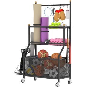 Garage Sports Equipment Organizer Rack for Home Gym Black Rolling Basketball Holder sports equipment storage Indoor/Outdoor in Kuwait