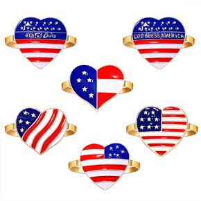 4th of July Patriotic Napkin Rings Set of 12, Enamel Independence Day America Flag Star Napkin Holder Rings, Rhinestone Letter USA Napkin Rings, Patriotic Party Dinner Table Decor (12PCS)