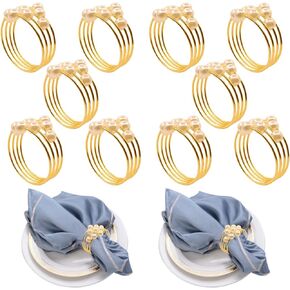 Napkin Rings Gold Set of 10 Bling Napkin Rings for Weddings Christmas Napkin Rings Gold for Dining Table, Holiday Décor and Special Occasions (Golden 10PCS)