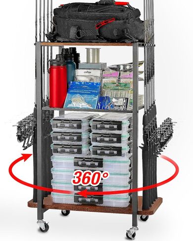 Ghosthorn Fishing Rod Holders for Garage, Fishing Gear and equipment Rotating Tackle Storage Cart, Pole Rod Rack Hold up to 10 Rods, Fishing Gifts for Men in Saudi Arabia