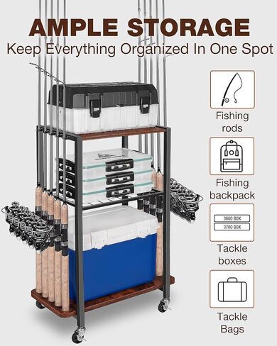 Ghosthorn Fishing Rod Holders for Garage, Fishing Gear and equipment Rotating Tackle Storage Cart, Pole Rod Rack Hold up to 10 Rods, Fishing Gifts for Men in Saudi Arabia