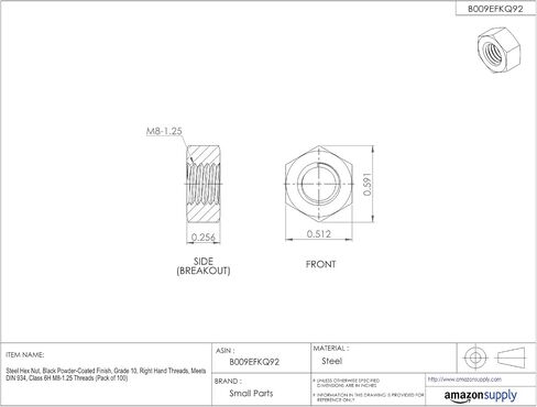 Small Parts M8D93410P Steel Hex Nut, Plain Finish, Class 10, DIN 934, Metric, M8-1.25 Thread Size, 13 mm Width Across Flats, 6.5 mm Thick (Pack of 100) in Saudi Arabia