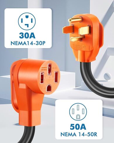 سلك محول شاحن NEMA 10-30P إلى 14-50R EV، محول تحويل 30 أمبير مدرج في قائمة UL إلى 50 أمبير EV، لشحن EV من المستوى 2، مناسب مع Tesla(8AWG) ملاحظة: إنه غير مناسب لـ RV in Saudi Arabia