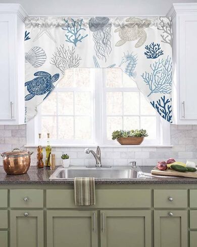 Tier and Swag Window Curtain Set,Cute Cat Summer Lemon Rod Pocket Kitchen Curtains Swag Valance Tier,Pastoral Farm Fruit Floral Leaf Retro Linen Light Filtering Window Treatment for Cafe Bedroom Home in Saudi Arabia