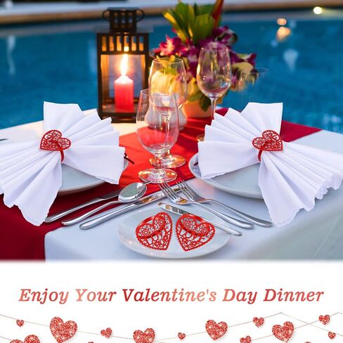Set of 12 Valentine's Day Napkin Rings Red Heart Napkin Holders Love Napkin Holder Rings and Cloth Napkins White Dinner Napkins for Valentines Holidays Anniversaries Weeding Parties Applications in Saudi Arabia