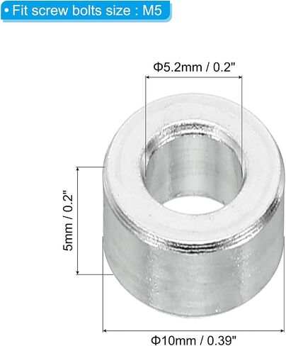PATIKIL M5 Aluminum Spacers, 10 Pcs Metal Spacer Aluminum 5.2mm ID x 8mm OD x 1.5mm L Aluminum Spacer Screw Standoff Round for 1/5inch or M5 Screw Bolts in Kuwait