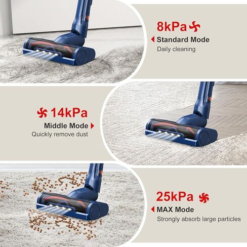مكنسة كهربائية لاسلكية، مكنسة كهربائية مطورة بقوة 25 كيلو باسكال، قوة شفط 280 وات، محرك بدون فرشاة، مكنسة كهربائية محمولة خفيفة الوزن للسجاد المنزلي وشعر الحيوانات الأليفة، وقت تشغيل يصل إلى 55 دقيقة in Kuwait