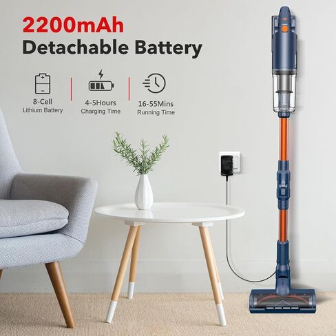 مكنسة كهربائية لاسلكية، مكنسة كهربائية مطورة بقوة 25 كيلو باسكال، قوة شفط 280 وات، محرك بدون فرشاة، مكنسة كهربائية محمولة خفيفة الوزن للسجاد المنزلي وشعر الحيوانات الأليفة، وقت تشغيل يصل إلى 55 دقيقة in Kuwait
