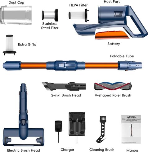 مكنسة كهربائية لاسلكية، مكنسة كهربائية مطورة بقوة 25 كيلو باسكال، قوة شفط 280 وات، محرك بدون فرشاة، مكنسة كهربائية محمولة خفيفة الوزن للسجاد المنزلي وشعر الحيوانات الأليفة، وقت تشغيل يصل إلى 55 دقيقة in Kuwait