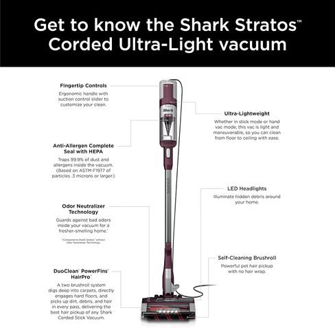 Shark HZ3000 Stratos Ultralight Corded Stick Vacuum with DuoClean PowerFins HairPro, Self-Cleaning Brushroll, & Odor Neutralizer Technology, Red Plum (Renewed) in Saudi Arabia