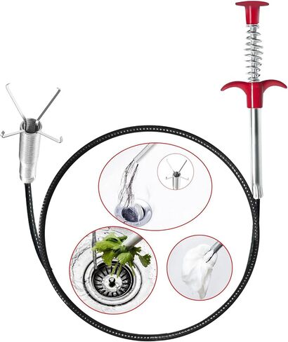 أداة إزالة انسداد تصريف شعر الأفعى، منظف الحوض للصرف الصحي والمطبخ والحمام وحوض الاستحمام وأداة تنظيف فتاحة المصارف المسدودة، أداة تنظيف مخلب المقبض المرن (34 بوصة) in Kuwait