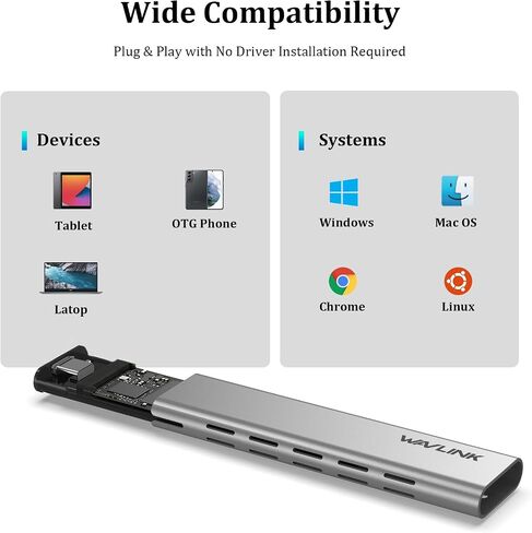 WAVLINK Aluminum NVMe Enclosure, USB Type-C 10Gbps to NVMe M.2 SSD Enclosure, NVMe PCI-E M.2 SSD Case Support UASP for NVMe SSD Size 2230/2242/2260/2280 (up to 2TB) with Type-C OTG Converter in Saudi Arabia
